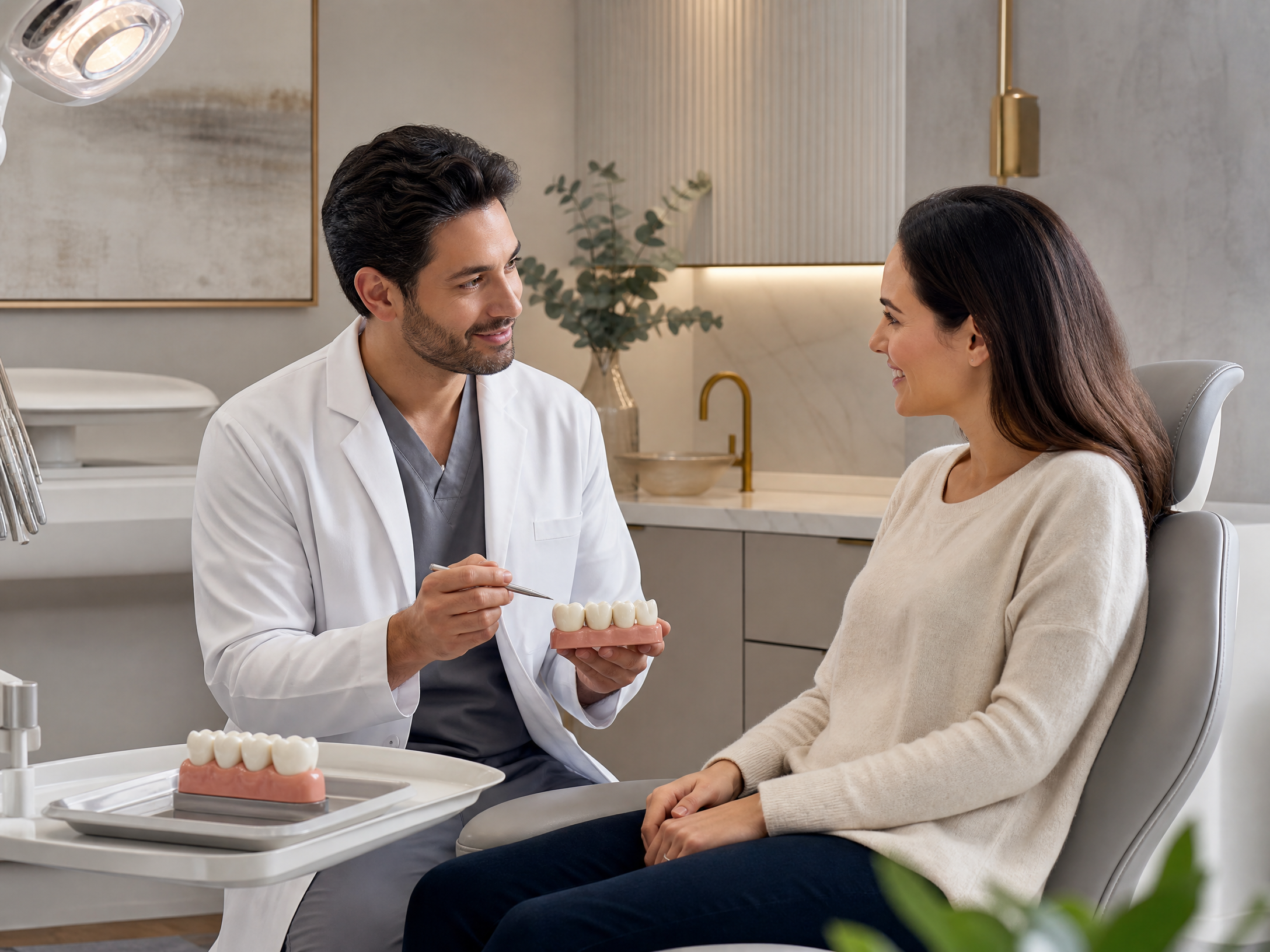 Dentist discussing a tooth repair plan with a patient