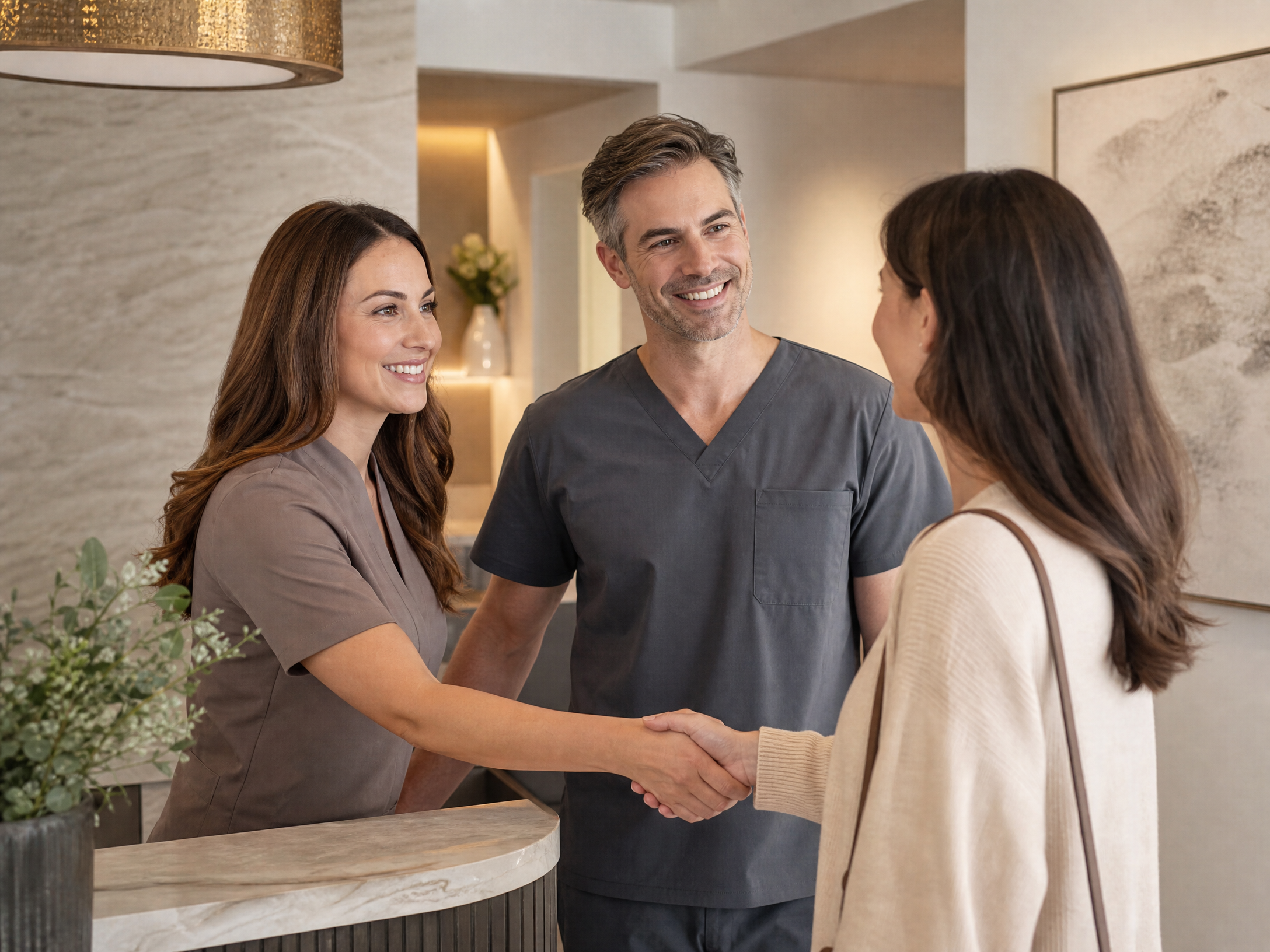 Dental team welcoming a new patient at Elevate Dental