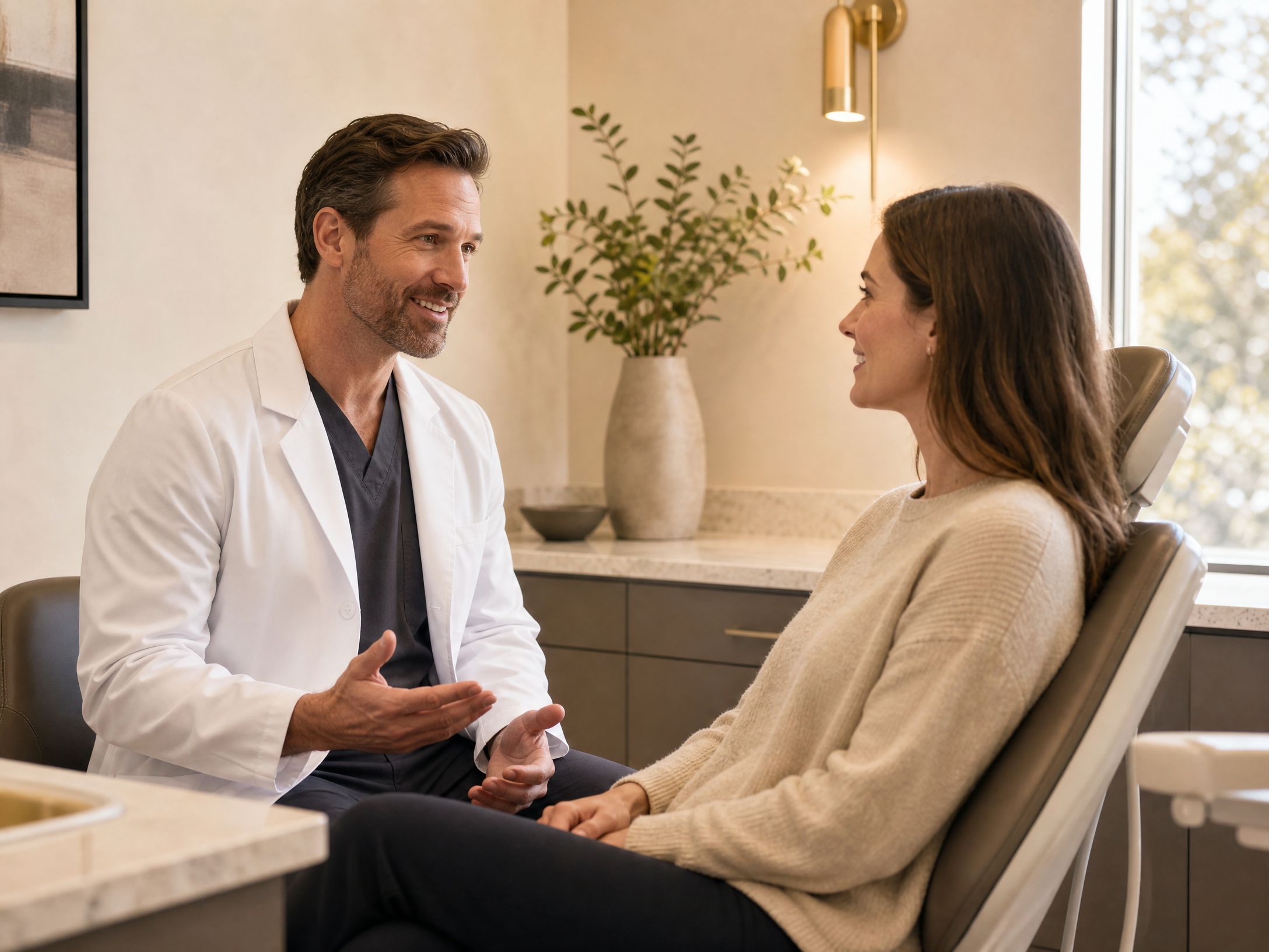 Dentist reassuring a patient about root canal care